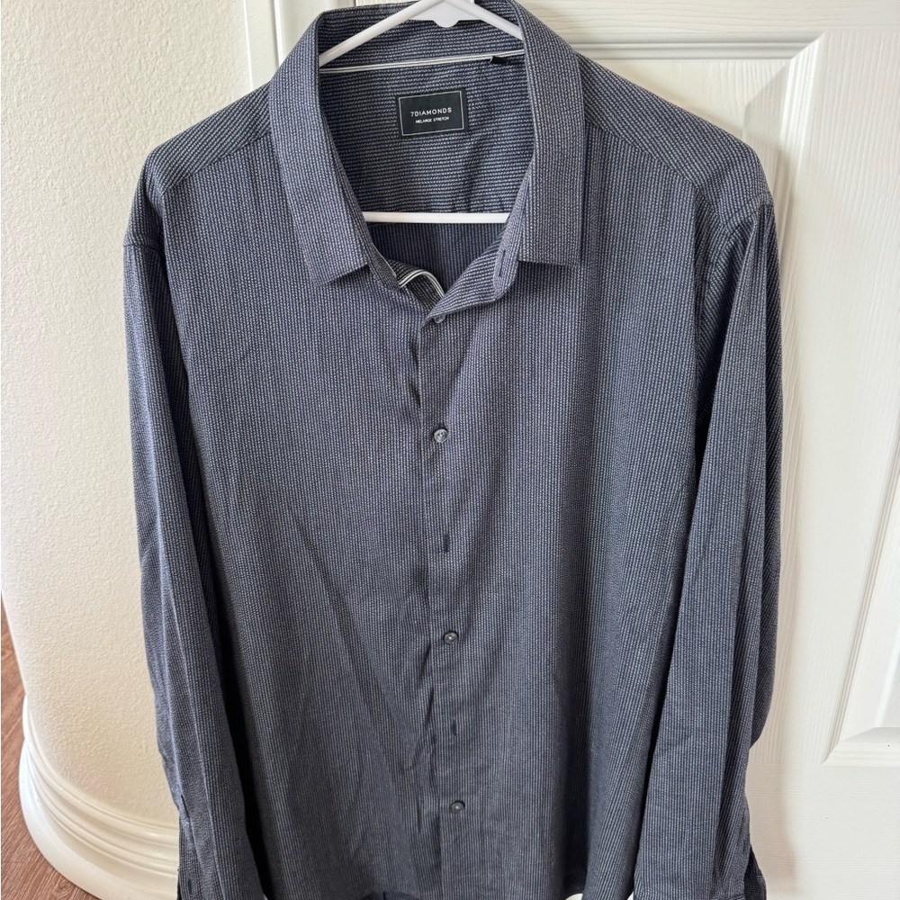 7 Diamonds Men's Charcoal Micro-Pattern Long Sleeve Dress Shirt